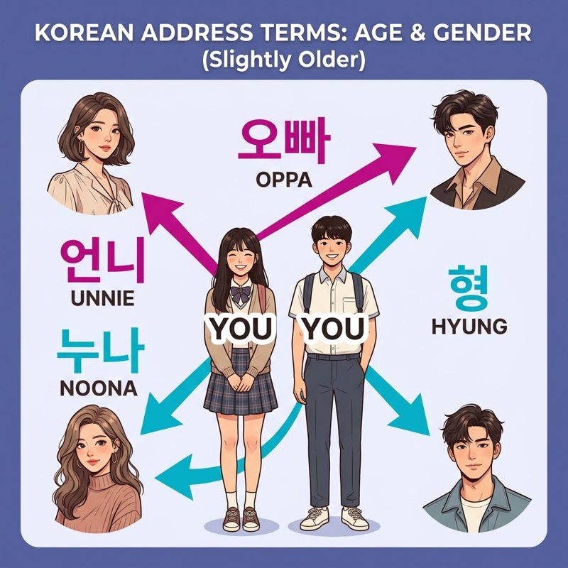 Who calls whom what — 오빠 · 언니 · 형 · 누나